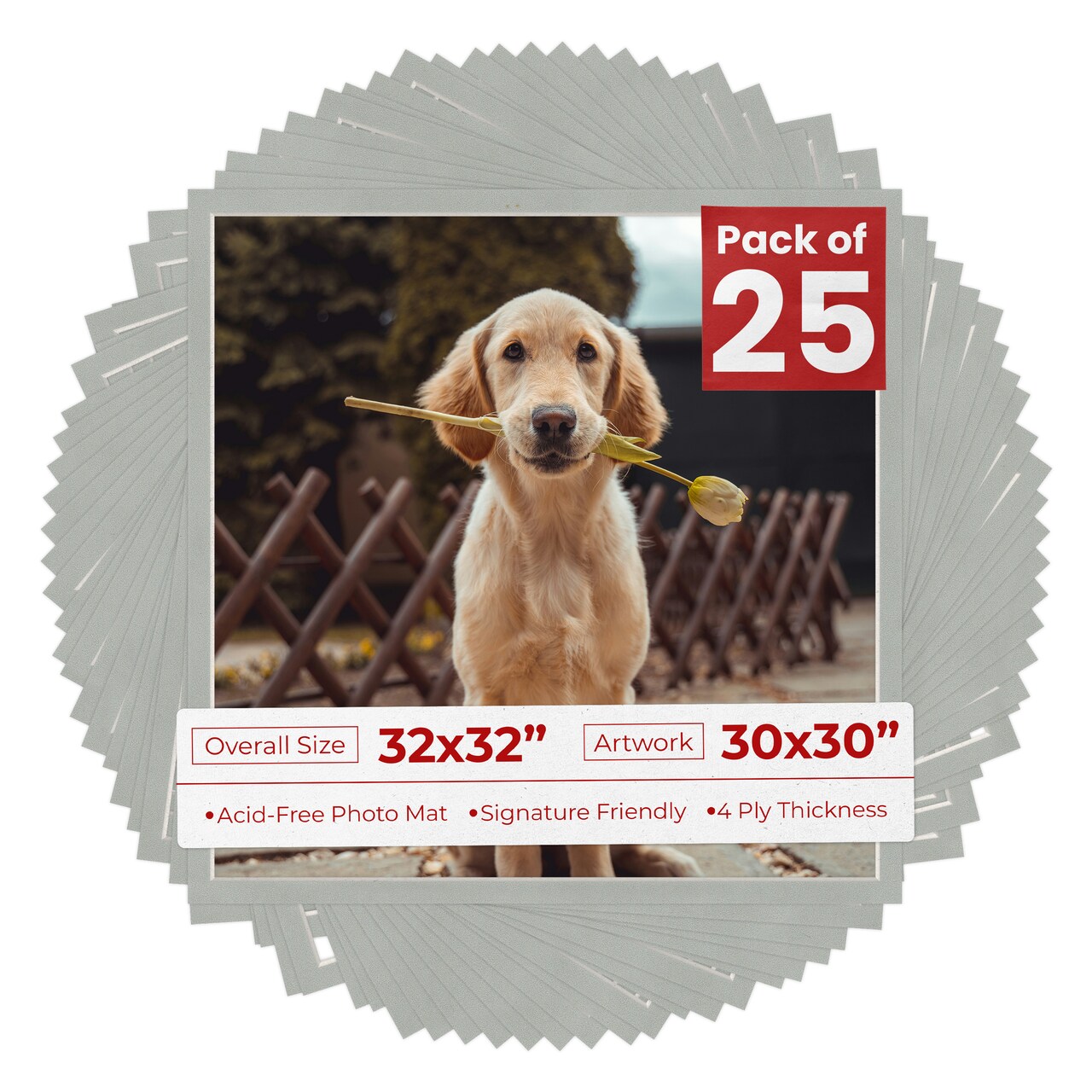 Light Grey Suede Mat Board for 32x32 Frames - Fits 30x30 Photos